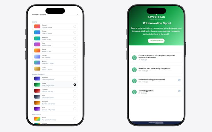 Screenshot of gradient header options on iPhone