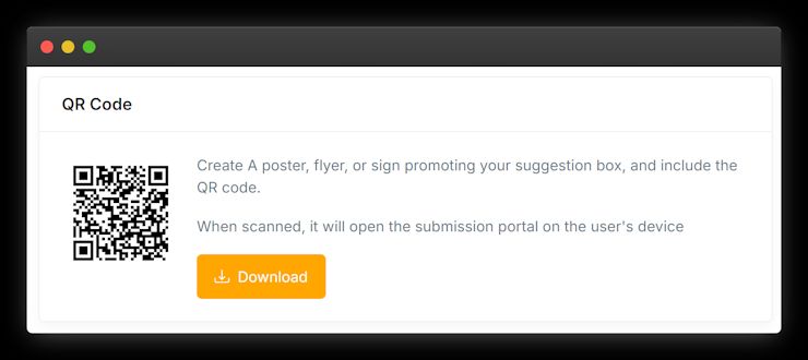 Screenshot of qr-code option in the suggestion box edit screen