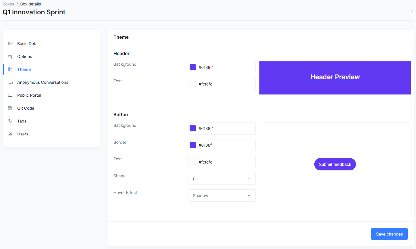 Screenshot of enhanced theme options