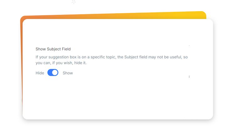 Application screen showing option to show or hide the subject field for a feedback box