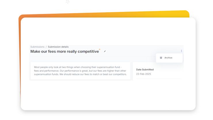 Application screen showing option to archive a submission